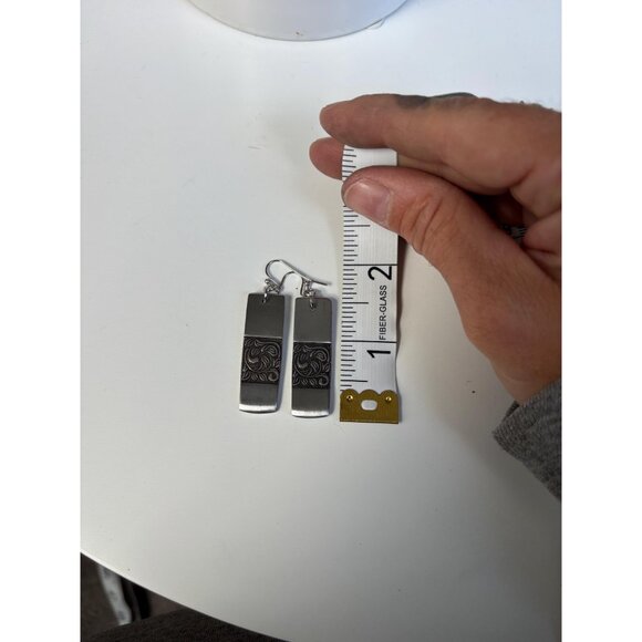 Handmade Earrings Upcycled Silverware: Vines Leaves Stainless Steel Drop Earring - Picture 3 of 6